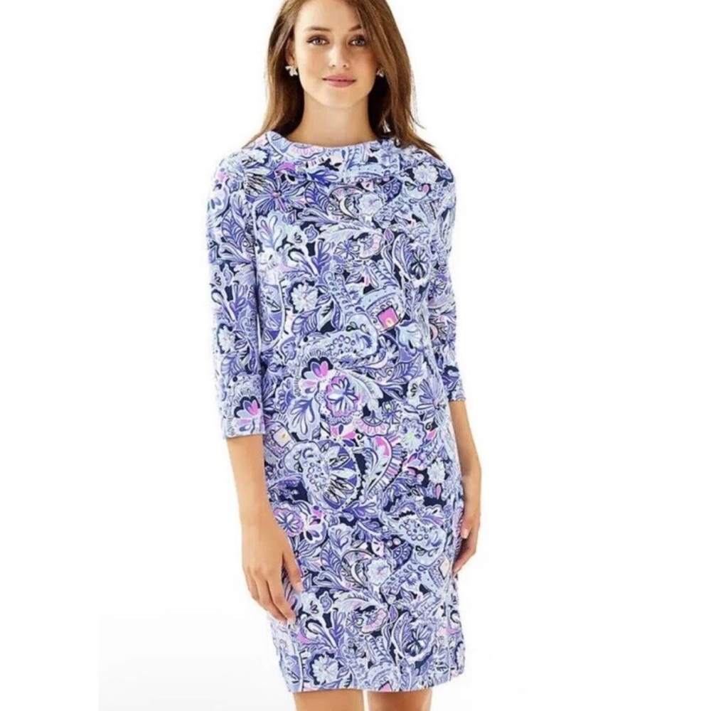 Lilly Pulitzer Saralyn Dress Namastay in the‎ Jungle Cowl Nevk Dress purple XS